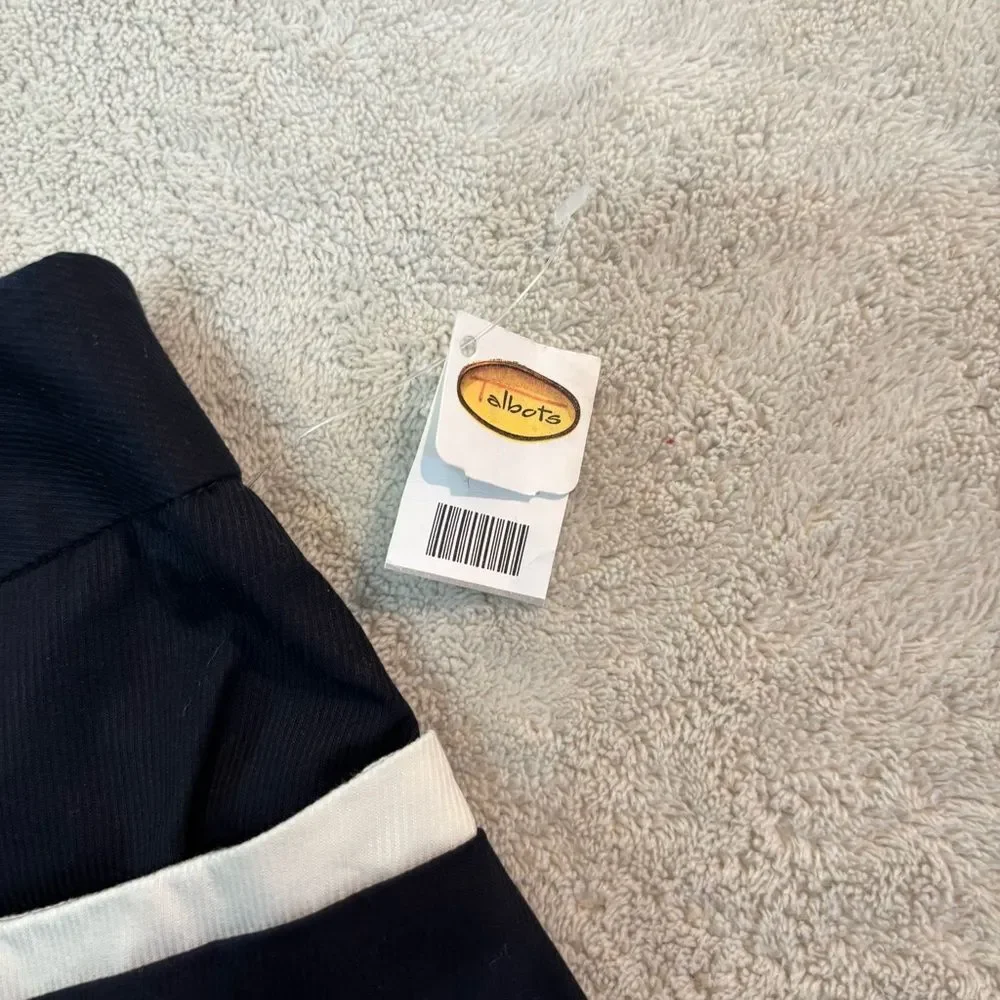 NEW Talbots Navy Pencil Skirt with white Trim 14 cotton spandex stretch classy